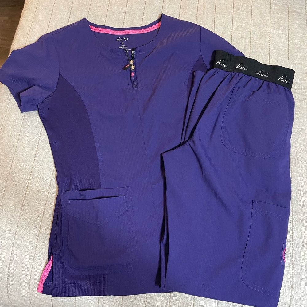 Purple Scrub Set with Pink Accents